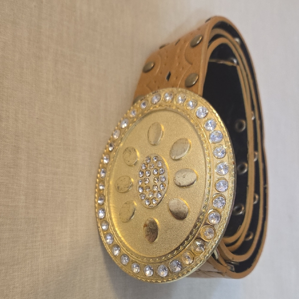 Gold and Tan Embellished Belt